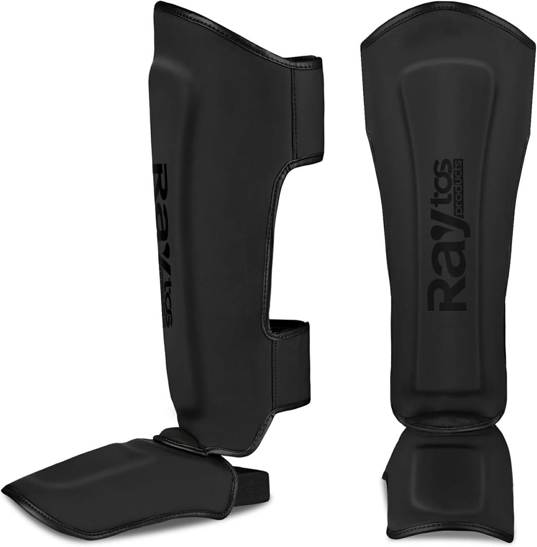 Muay Thai Shin Guards for MMA Kickboxing Leg Instep Protective Pads, Martial Art Sparring Gear for BJJ Karate Boxing Taekwondo Training, Men Adults Kids Children (Medium, Black)
