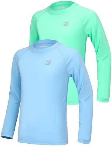 Roadbox Boys UPF 50+ Rash Guard Swim Shirt, 1 or 2 Pack Sun Protection Long Sleeve Shirts, Kids UV Rashguard for Beach Surf Size Large