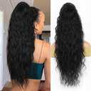 Drawstring Ponytail Extension,Long Curly Wavy ponytail extension for black women 26 Inch black clip in ponytail hair extensions