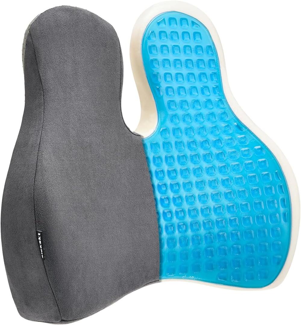 Lumbar Support Pillow for Office Chair - Memory Foam Back Cushion for Chair, Car, Couch - Lumbar Pillow Promotes Better Posture, Back Pain Relief with Adjustable Strap & Non-Slip (Standard, Gray-gel)