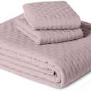 Amazon Basics Brushed Microfiber Quilt Set, Extra Soft with Natural Texture, 3-Piece, Queen/Full, Purple