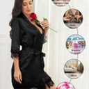 Hellomamma Women's Silk Pajama Set: 4-Piece Satin Robe Lingerie Sexy Sleepwear Lounge Set for Brida Wife Girlfriend (Black, XXL)