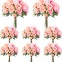 Geosar 8 Bundles Artificial Peonies Flowers Fake Silk Peony Bouquet Faux Peonies Flowers Bulk for Decoration Vase Floral Arrangements Wedding Party Table (Peach Pink,Light Pink)