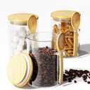 Coffee Sugar Container Salts Jars - 15oz Glass Airtight Caning with Bamboo Lids and Spoons Scoop, Storage Overnight Oats, Spice, Creamer, Food Organizer, Set of 3