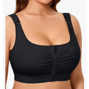 BRABIC Wireless Zip Front Closure Bras for Women No Underwire Full Coverage Comfort Everyday Post Surgery Compression Bra L