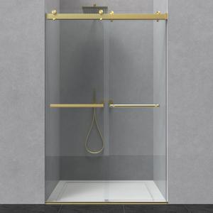 ENSO SENKA 44-48” W x 76” H Dual Sliding Frameless Bathroom Shower Door, 5/16" (8mm) Easy-to-Clean Treated Clear Tempered SGCC Glass, Brushed Gold