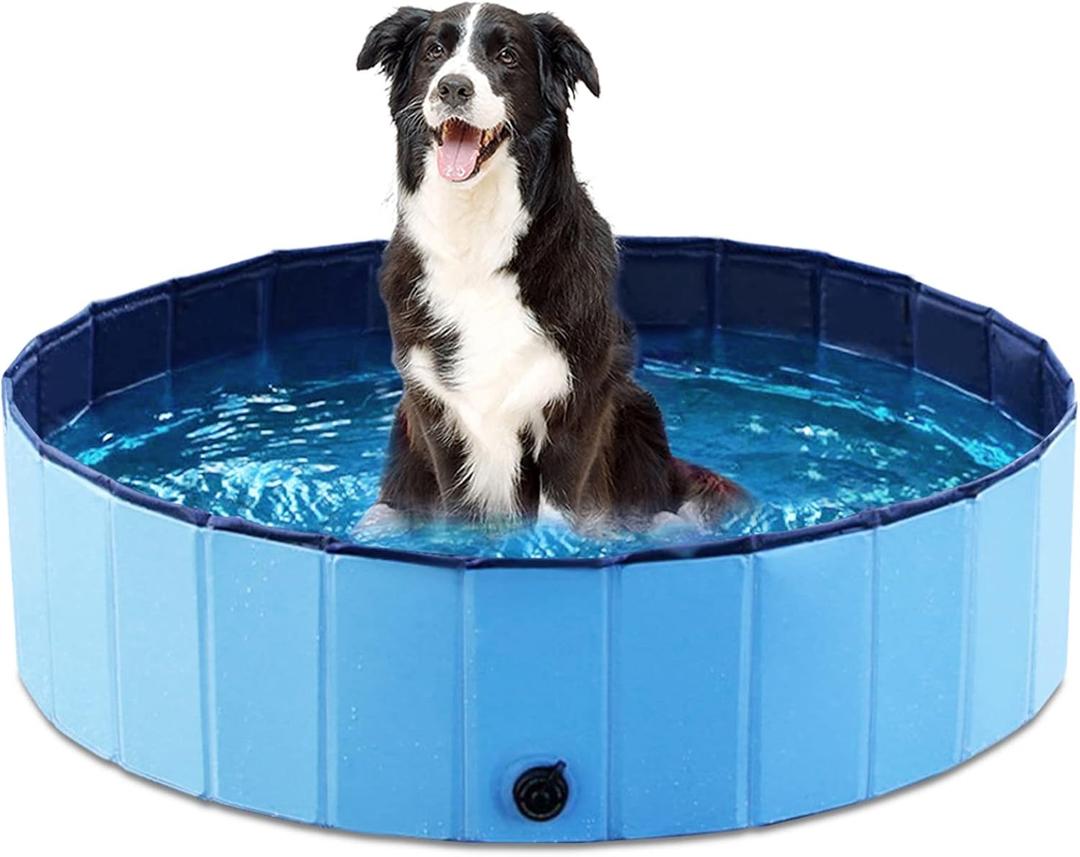Jasonwell Foldable Dog Pool Collapsible Hard Plastic Dog Swimming Pool Portable Kiddie Pool Pet Pool Doggie Wading Pool Bath Tub for Puppy Small Medium Large Dogs Cats and Kids 39.5" (Plastic Board Blue)