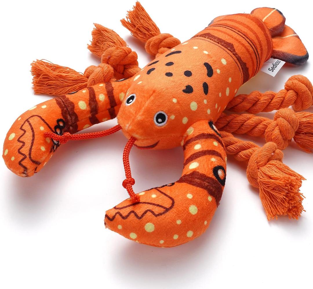 Sedioso Dog Toys, Dog Plush Toy for Large Breed, Cute Squeaky Dogs Toy with Crinkle Paper, Puppy Chew Toy for Small, Middle, Large Breed (Lobster)