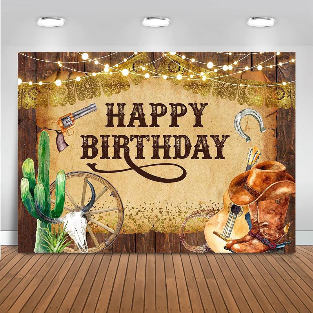 Mocsicka Western Backdrop Western Party Decorations Wild West Rodeo Cowboy Background Brown for Boys Birthday Party Supplies Banner for Photography (7x5ft (82x60 inch))