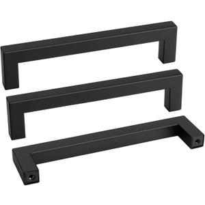 Goldenwarm 10 Pack Black Square Bar Cabinet Pull Drawer Handle Stainless Steel Modern Hardware for Kitchen and Bathroom Cabinets Cupboard,Center to Center 6-1/4in(160mm) Kitchen Cupboard Handles