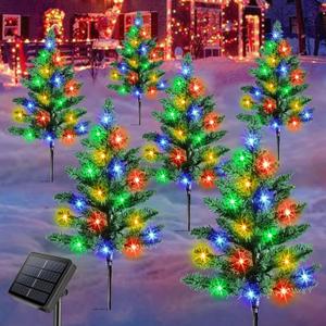 Homeleo 6-Pack Solar Small Christmas Trees for Outdoor Decorations, 120 LED Artificial Prelit Christmas Tree, Solar Powered Mini Xmas Tree with Lights for Outside Pathway Porch Yard Christmas Decor