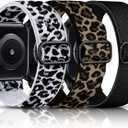 DaQin 3 Pack Stretchy Solo Loop Compatible with Apple Watch Bands for Women 42mm 41mm 40mm 38mm, Soft Nylon Braided Elastic Strap for iWatch Band Series 11 10 9 8 7 6 5 4 3 SE Ultra 3 Ultra 2 Ultra (Black/White Leopard/Leopard)