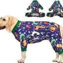 LovinPet Big Dog Outfits, Anti Licking, Dog Wound Care/Surgery Recovery Clothes, Lightweight Stretch Jersey Knit, Animal Kingdom Blue Print, Large Breed Dog Clothes, Pet PJ's/XL (Green)