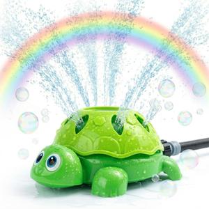 TOY Life 2-in-1 Turtle Sprinkler for Kids with Bubble Machine Kids Water Sprinkler for Yard, Outdoor Water Toys for Kids Ages 3-5 4-8, Rotating Backyard Sprinkler Toy for Outdoor Summer Water Play