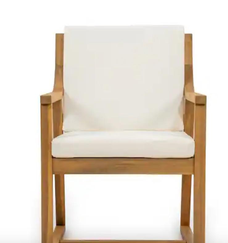 Acacia Wood Patio Outdoor Dining Chair, with Removable Beige Cushions (Light Teak+Beige Cushion)
