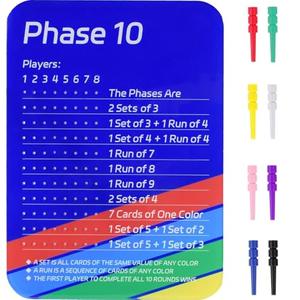 NEBYWOLD Upgrade Phase 10 Scoreboard, 2026 New Acrylic Scoreboard for Phase 10 Card Game with 8 Colored Cribbage Pegs Fun Table Board Card Game Accessories for Party Family Game Night