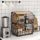 2 Set Stackable Wire Basket with Openable Top, Kitchen Counter, Pantry Organizer and Storage Produce Onion Potato Fruits Vegs Bread Food Snack Spice Organizing Bin for Cabinet Shelf Countertop Floor, 12"D x 9"W x 8.45"H