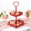 Valentines Day 2 Tiered Tray Stand Set Red Heart Shaped Decorative Tray 2 Tiered Metal Serving Shelf Set Decorative Table for Home Kitchen Weddings Valentines Day Party Decoration