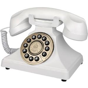 White Vintage Telephone, Corded Retro Landline Phones for Home, Single Line Old Fashion Desktop House Phone with Loud Ringer for Seniors, Classic Antique Phones for Office/Hotel/School
