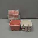 4 Pack Ceramic Berry Baskets, 4.6" Square Fruit Bowls with Holes, Pink & White Berry Containers for Fridge, Decorative Strawberry Grape Cherry Colander, Fruit Crate Holder for Gift Kitchen