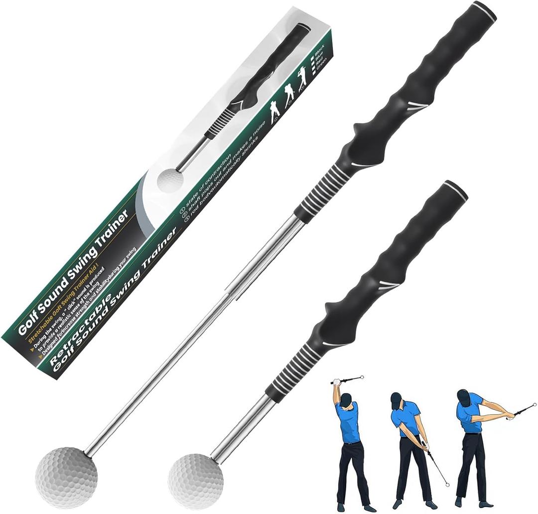 Retractable Golf Swing Trainer,Warm-Up Golf Training Aid,Golf Grip Trainer,Right-Handed Strength & Tempo Training for Chipping Hitting,Golf Accessories for Men (Right Handed-Black)