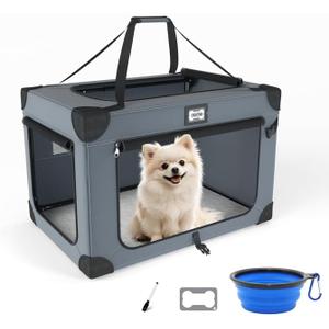 24 Inch Portable Collapsible Dog Crate, Foldable Soft Dog Kennel with Soft Warm Blanket and Foldable Bowl for Large Cats & Small Dogs, Indoor & Outdoor Travel