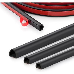 Silicone D-Shaped Weather Stripping Door Seal, 23FT Self Adhesive Door Insulation Strip, Fits Gaps up 1/ 4 to 15/ 32", for Door Frame & Window Seal (Black, 9/ 16" W × 15/ 32" T)