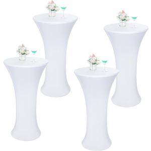 Wolkemer 4PCS 24x43 Inch White Round Cocktail Tablecloth Fitted Highboy Stretch Cocktail Table Cover for Banquet Bar Party Pub Wedding Indoor Outdoor