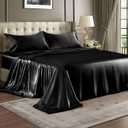 BEDELITE Satin Sheets Full Size Bed Set, Luxury Soft Black Silky Sheets for Hair and Skin, Similar to Silk Bed Sheets Set 4 Pieces with 1 Deep Pocket Fitted Sheet, 1 Flat Sheet, and 2 Pillowcases