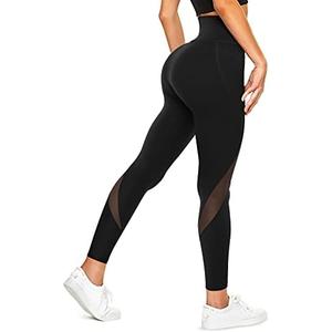 TrainingGirl Mesh Leggings for Women High Waisted Yoga Pants Workout Running Printed Leggings Gym Sports Tights with Pockets Medium