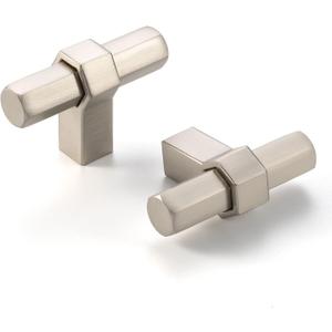 10 Pack T-bar Brushed Nickel Cabinet Knobs Satin Nickel Drawer Knobs Silver Cabinet Pulls AK1310 Solid Kitchen Hardware for Cabinets Drawers Bedroom Dresser Bathroom Vanity Cupboard
