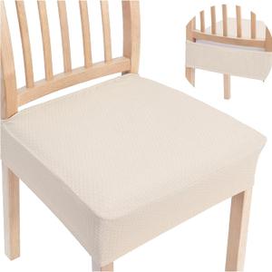 Smiry Stretch Jacquard Seat Covers for Dining Room Chairs Set of 6, Removable Washable Chair Seat Protector Slipcovers, No Rear Covers, Beige