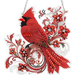 Genius maker Christmas Diamond Art Hanging Kits for Adults, Cardinal Diamond Painting Pendant Kits, DIY Acrylic 5D Special Shaped Crystal Diamonds Gem Art Painting Ornament for Home Wall Decor Gift