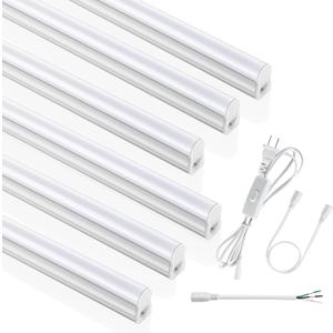 (6 Pack) 4FT T5 LED Integrated Fixture, 6500K,20W,2300LM(Super Bright White) Linkable LED Shop Light,Garage Ceiling and Cabinet Light,Strip Light,Corded Electric with ON/Off Switch