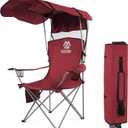 Elevon Camping Chair, Oversized Folding Chair with Canopy, Portable Outdoor Chair with Arms, Cup Holder and Carry Bag for Camping, Fishing, Beach, and Sports, Red