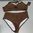 Sucrefas Women's High Waisted Bikini Set Two Piece Twist Knot Swimsuit Criss Cross Bathing Suit (Medium, Coffee)