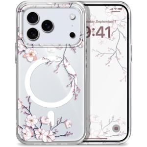 for iPhone 17 Pro Max Case, Ultra Thin Magnetic Transparent Compatible with MagSafe for iPhone 17 Pro Max Phone Cover 6.9 inch, Plum Blossom