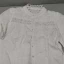 Esmeling Women Lace Embroidered Eyelet Top Mock Neck Puff Ruffle Sleeve Shirt Hollow Out Button Down Blouse (White, L)