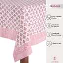ATOSII Gulbahar White Pink 100% Cotton Fall Rectangle Tablecloth, Handblock Print Floral Table Cloth for Kitchen Dining Linen I Thanksgiving Christmas Weddings Outdoors I 72 X 108 Inches I 8 Seater