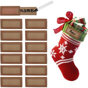 Personalized Christmas Stocking Leather Name Tags Custom Christmas Stocking Leather Tags Personalized Knitted Xmas Stocking 12PCS Light Brown Leathers Name Label for Family Christmas Decor