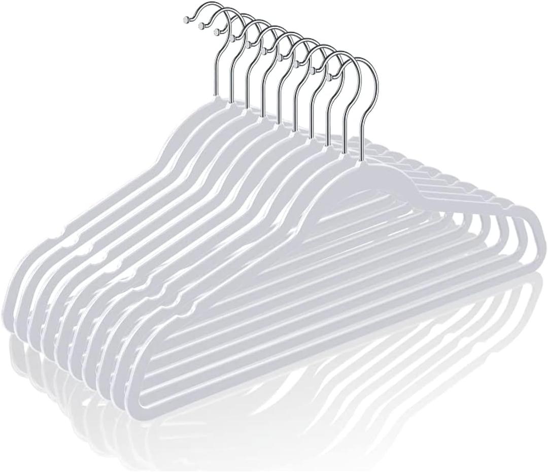 TIMMY 50 Plastic Hangers 17.7 Inch Non-Slip, Space Saving Closet Organizers, Heavy Duty Slim Hangers for Pants, Shirts, Coats (Grey, Ultra Thin & Durable) (Gray)