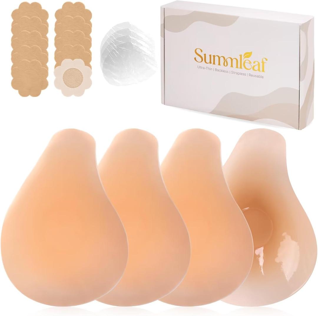 Push Up Sticky Bra, Invisible Adhesive Nipple Covers with Lift Tape (2 Pairs)