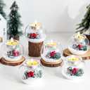 Hewory Christmas Tealight Candle Holders: Glass Tea Light Candle Holder Set of 6, Ball Candl Holders with Red Berry and Pinecone, Christmas Table Decorations for Dinner Holiday Party Fireplace Mantle