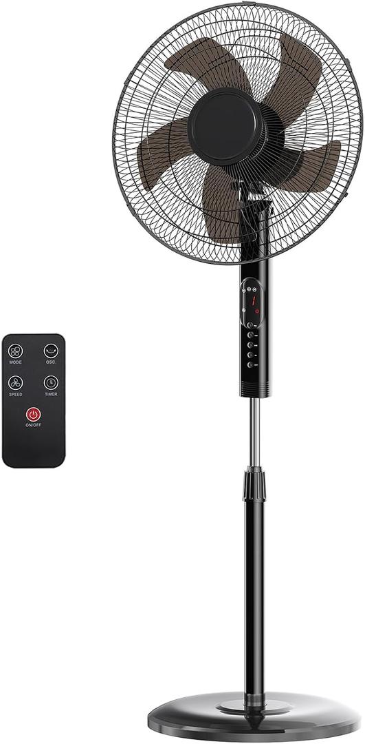 NEWBULIG 17" Pedestal Fan with Remote, 15H Auto Timer, Quiet Standing Fan for Bedroom, Living Room & Office, 3 Speeds, 3 Modes, Adjustable Height & 80 Oscillation