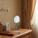 Feyarl Small Metal Vintage Makeup Mirror Floral Tabletop Oval Vanity Swivel Double Sided Mirror with Stand Elegant Decorative for Dressing Room Bedroom (Bronze)