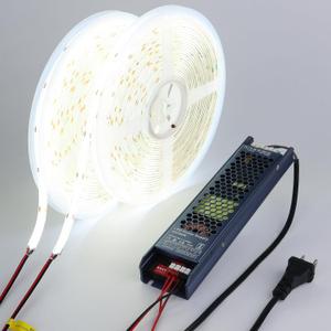 BENLUN 24V COB LED Strip Light Outdoor Waterproof 65.6ft (2 Rolls of 32.8ft), 6000K Cool White 11W/M 312LEDs/M CRI 93 LED Tape Light with Power Supply for Bedroom Courtyard Living Room Ceiling