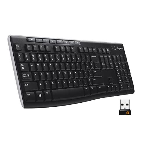 Logitech K270 Wireless Keyboard for Windows, 2.4 GHz Wireless, Full-Size, Number Pad, 8 Multimedia Keys,, Compatible with PC, Laptop, Black