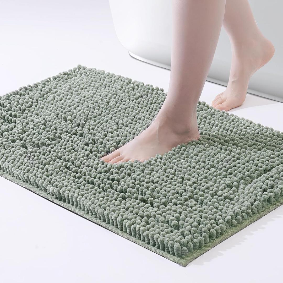FRESHMINT Large Chenille Bathroom Rugs Mat 36"x24", Non-Slip Bath Mat for Bathroom Floor & Bathtub, Washable Shower Shag Bath Rugs, Soft Fluffy Thick Water Absorbent Microfiber Shower Mat, Sage Green