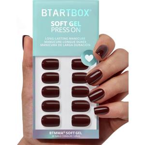 BTArtbox Press On Nails Short Dark Cocoa, Dark Brown Square Press On Nails with Glue and Adhesive Tabs for Women, Opaque Soft Gel Glue On Nails In 15 Sizes 30 Stick On Nails Kit