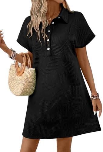 Acelitt Summer Lapel Collared Dresses for Women 2025 Batwing Short Sleeve Mini Dress Beach Sundress, XL